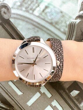 Michael Kors MK2475 Slim Runway Silver-Tone and Leather Wrap Watch